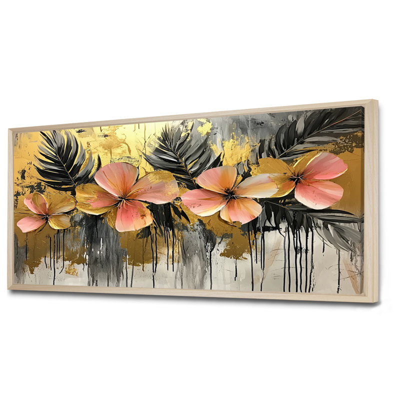 Muntajar, danse tropicale dorée des coquelicots II - coquelicots, art mural, H 28 po x l 60 po, Impression encadrée flottante