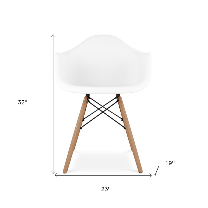 Chaise avec accoudoirs de salle à manger blanche et naturelle en plastique robuste et bois massif