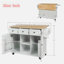 Îlot de cuisine avec comptoir rabattable, 5 roulettes, armoire de rangement, tablettes ouvertes et 3 tiroirs-106952073