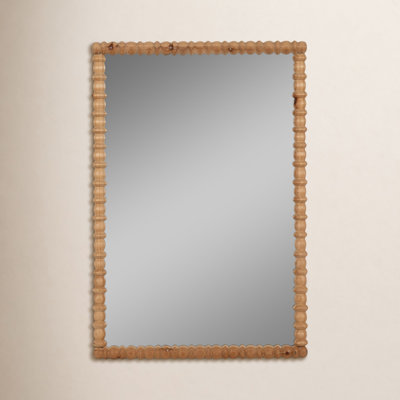 Dellarae Brown Wood Framed Wall Mirror with Carved Detailing - 44" Rectangular Mirror for Home, Office, Bedroom, or Living Room Decor