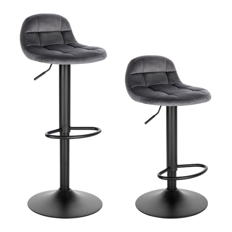 Ashar Swivel Upholstered and Velvet Adjustable Height Bar Stool with Steel Frame, Dark Grey
