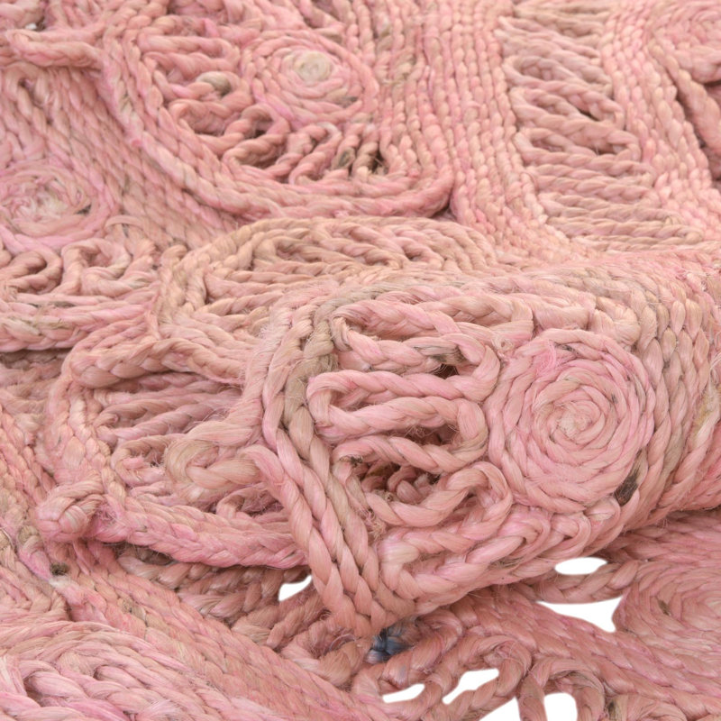 Tapis rose en jute tissé à la machine Oval Jens, Rond 2 pi