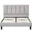 Lit double rembourré en lin gris moderne avec tête de lit, structure en contreplaqué et bois franc, structure de remplissage en tissu compacte, structure fiable