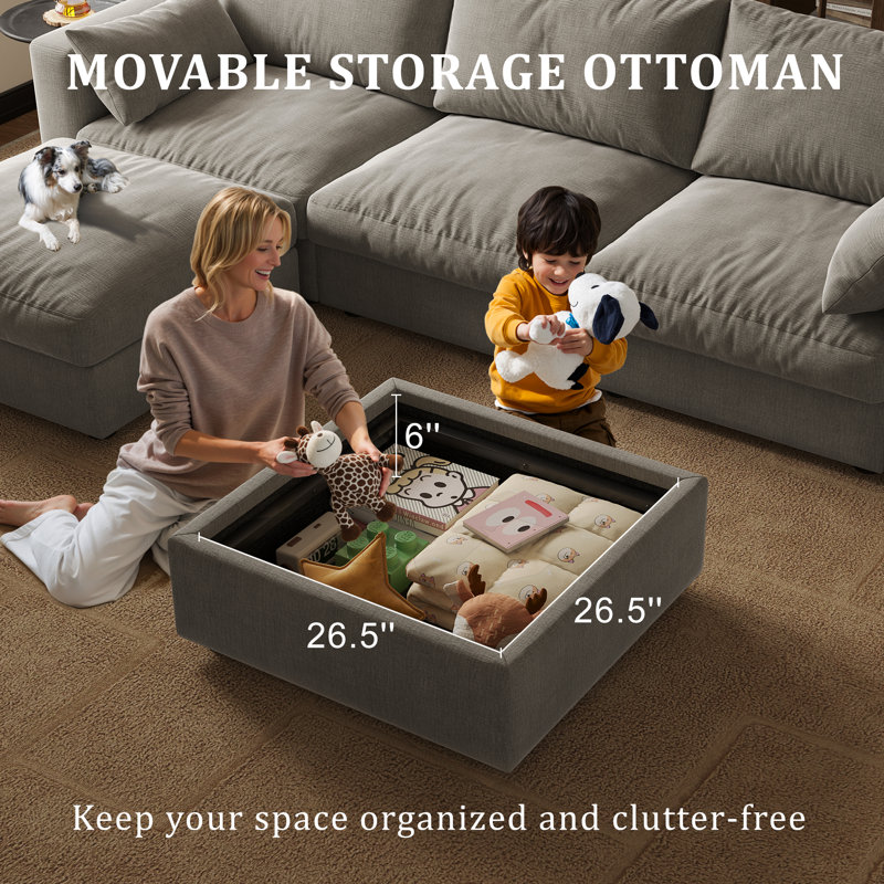 Canapé modulaire de 99 po avec rangement, Chenille gris pâle, H 39 po x l 99 po x P 64 po 