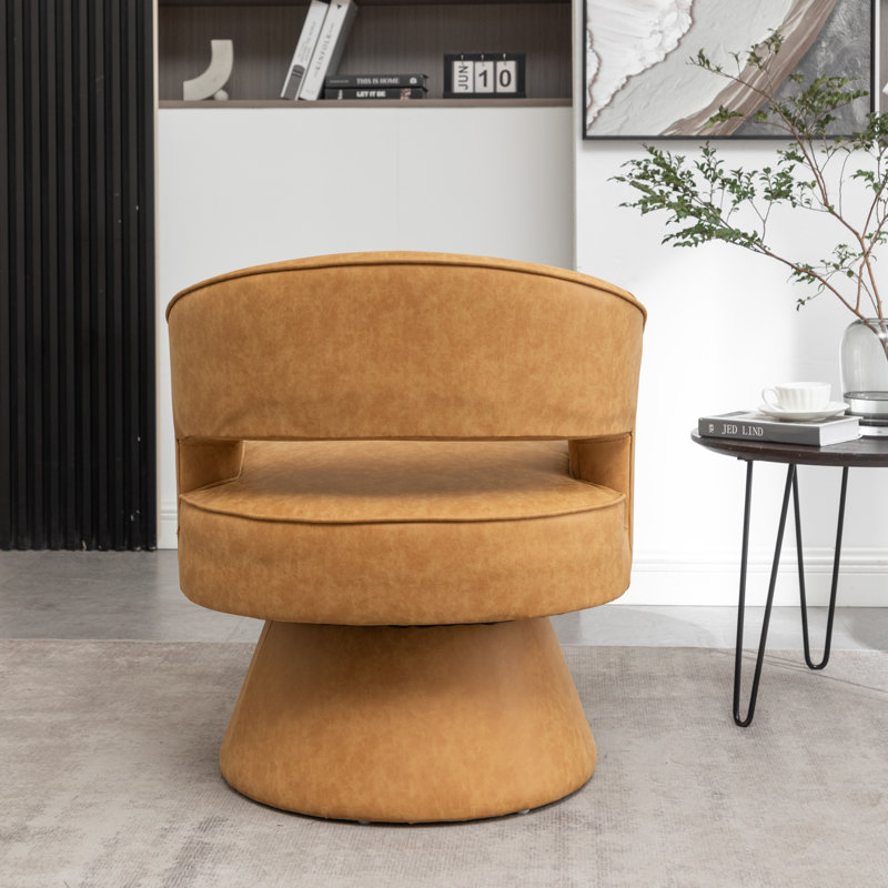 Kiersten Faux Leather Swivel Barrel Chair, Yellow Faux Leather, 1