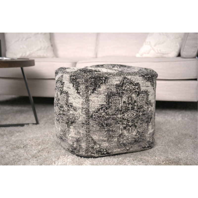 Pouf carré Sellek, noir et beige