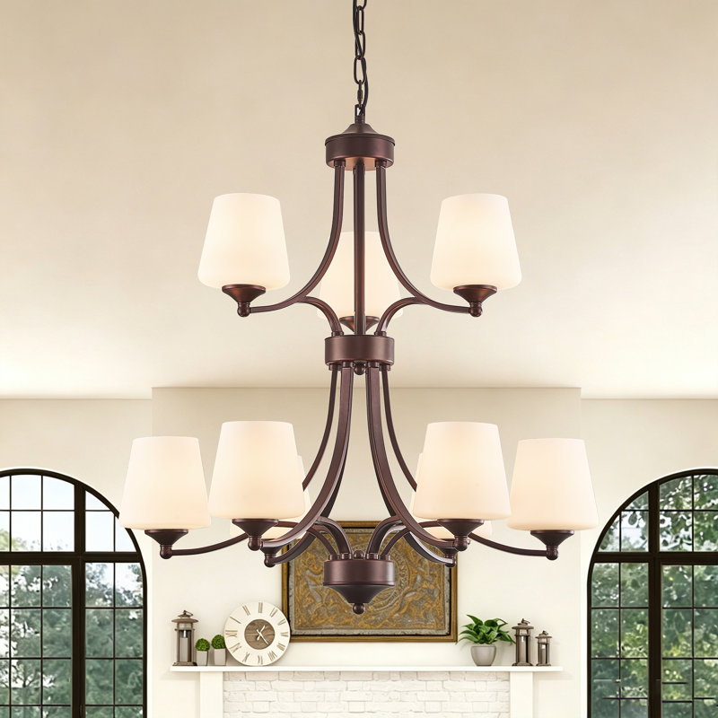 9-Light Steel Dimmable Tiered Chandelier