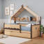 Lit en bois en forme de maison avec lit gigogne simple et bibliothèque-1379101192-1379101193