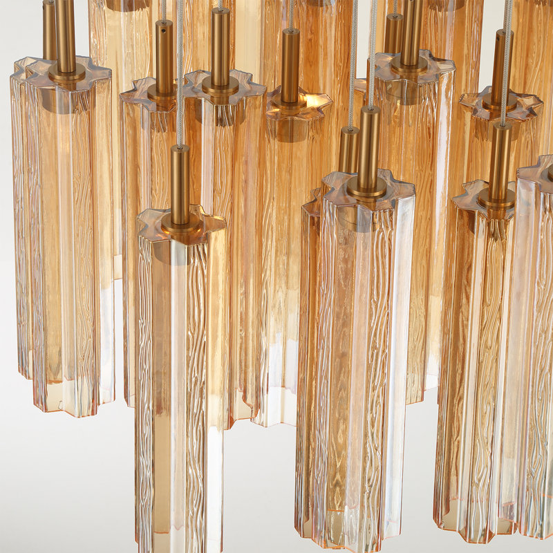 Luminaire suspendu multicolore à DEL intégré 26 po Marguerite, H 136,75 po x l 26 po x P 26 po, Ambre, Laiton vieilli