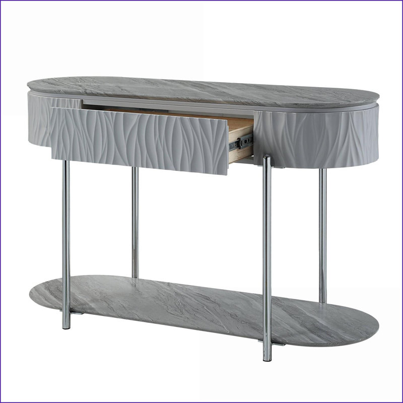Gris ultrabrillant Table basse à finition chromée, bois composite durable, rangement fonctionnel Esthétique élégante