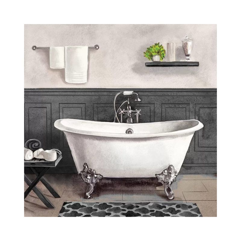 Serene Bath II Black And White by Bannarot - Painting on Canvas, Wrapped Canvas, 45.72cm H x 45.72cm W x 1.91cm D