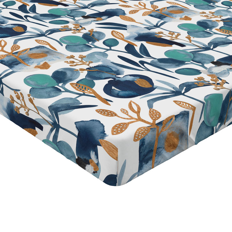 Drap-housse à motif floral Ambesonne, Drap-housse de taille simple, Bleu ardoise, écume de mer, ambre / floral