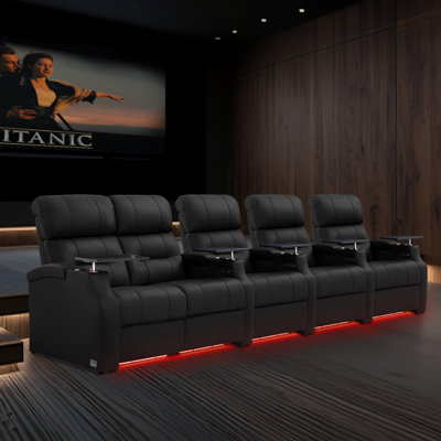 Sofa Power Reclining Electricity Sofa Power Recliner Loveseat Chair Top Grain Leather Movie Chair Gaming Seat With USB Charging Tray Table Cup Holders by Orren Ellis