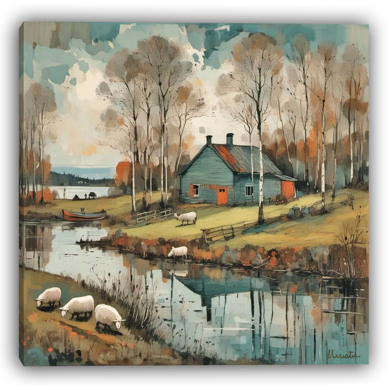 Autumn Reflections Farmhouse - Art mural sur toile tendue, H 20 po x l 20 po