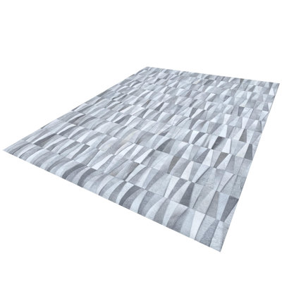 Tapis en cuir de vachette patchwork gris beige 274 x 366 cm (9 x 12 pieds), fait main, motif géométrique moderne rectangulaire, peau naturelle