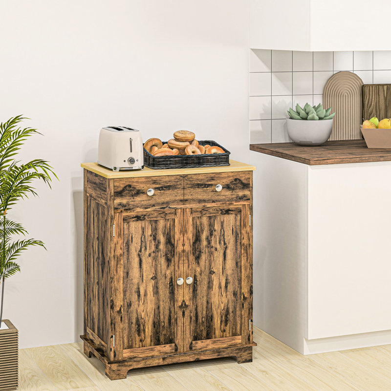 Buffet Modern Kitchen - brun rustique avec comptoir en bois massif. 2 tiroirs, portes, tablette réglable. Unité de rangement. Armoire de comptoir et de rangement l 26,75 po x P 15,75 po. H 33,5 po. Convient à l'entrée, à la salle à manger.