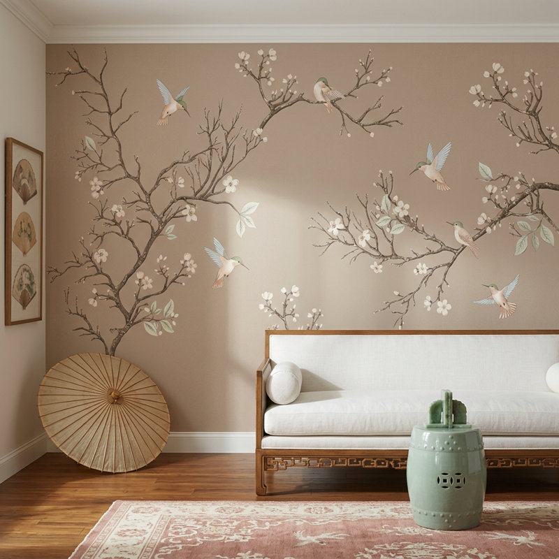 Oiseau amovible botanique, Texturé non collé, 120 po x 96 po