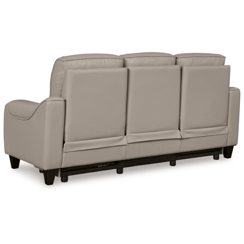 Gray Leather Power Reclining Sofa with Adjustable Headrest