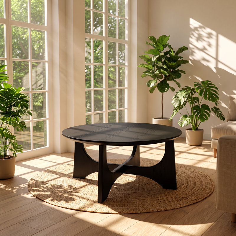 Table basse ronde en placage de bouleau l 36 po x P 36 po x H 17,5 po HAIYI