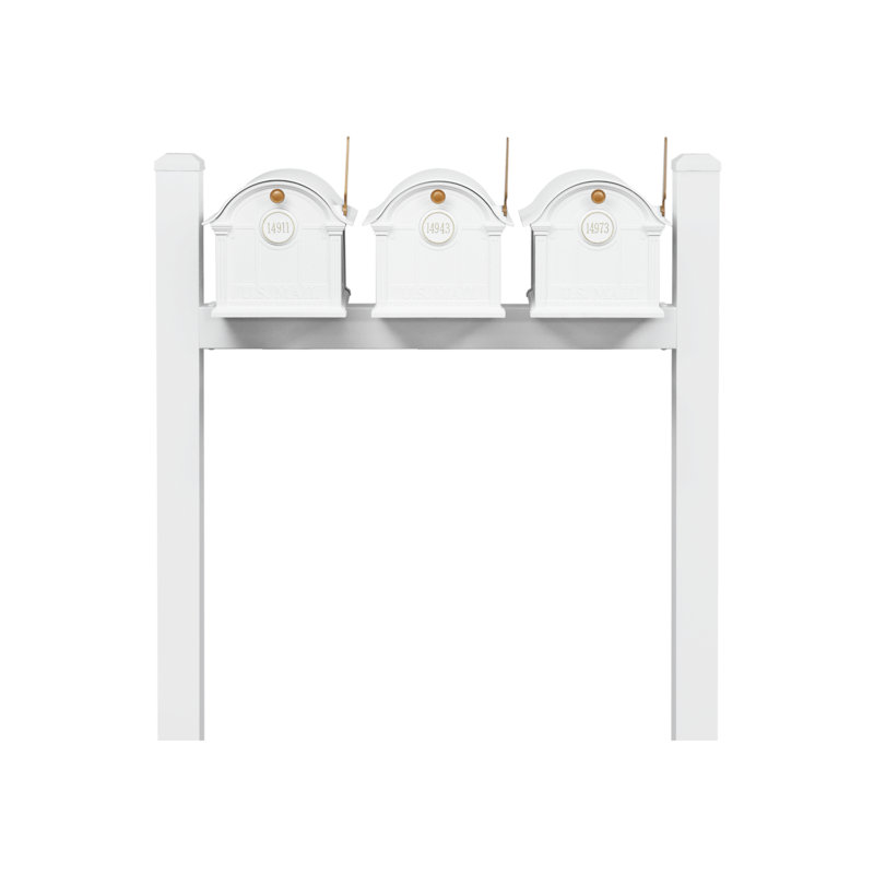 Balmoral Triple Mount Mailbox /w/ Pyramid Caps & Personalized Door Medallion (3 Mailboxes, Tri-Mount Rack, 3 Medallions), Yes