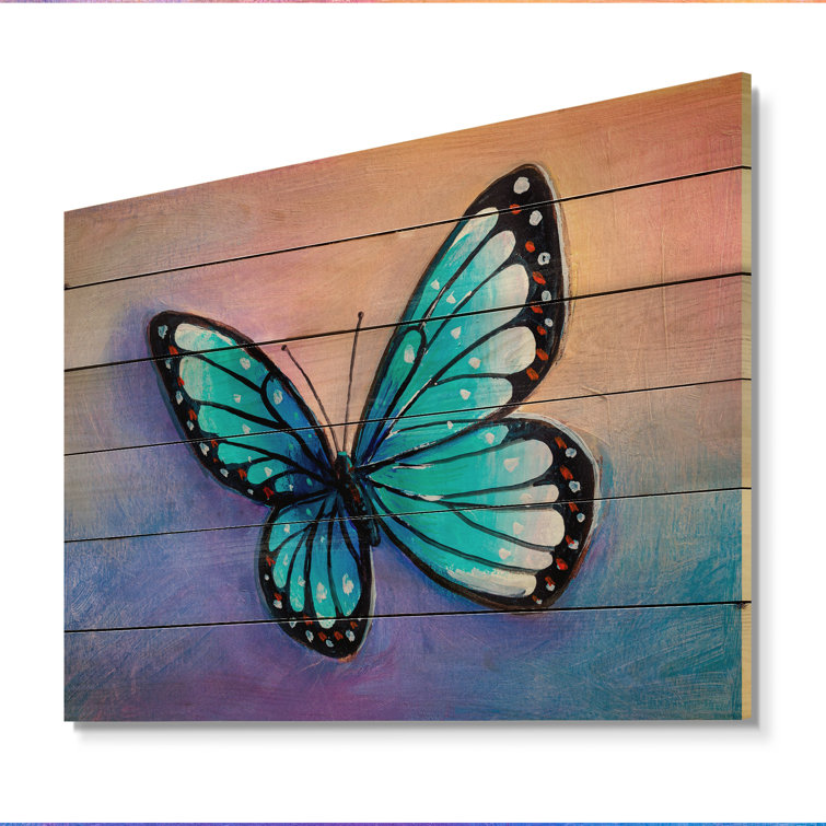 August Grove® Abstract Blue Morpho Butterfly On Wood Painting | Wayfair