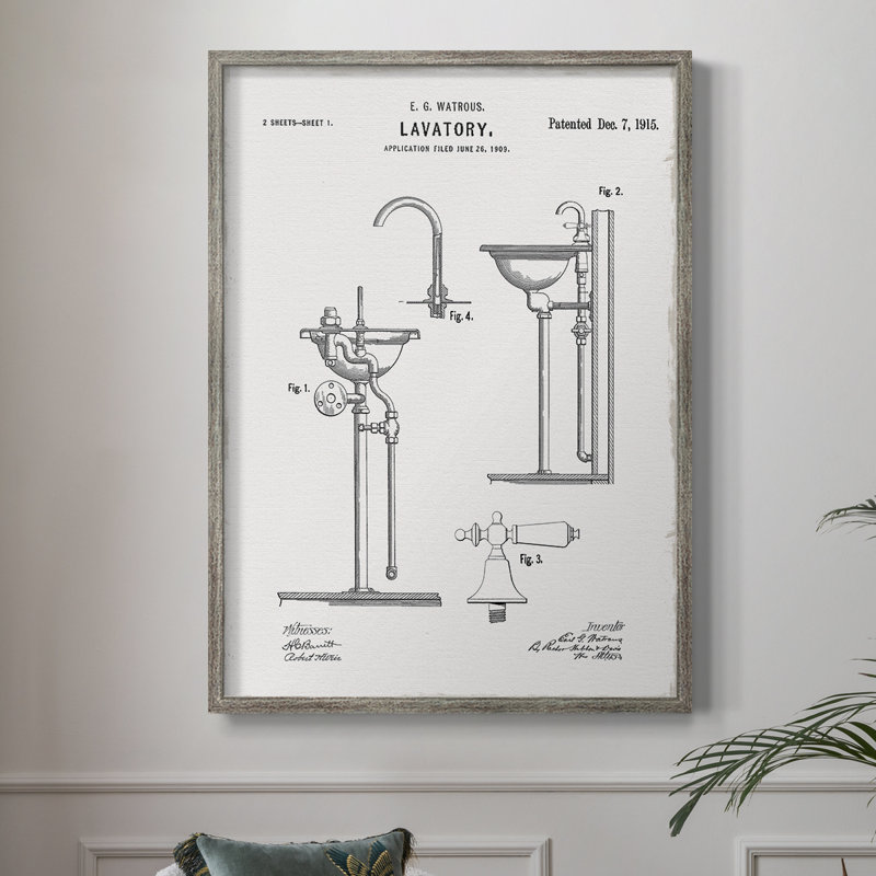 Lavabo rétro II, reproduction encadrée - bois massif, H 21 po x l 17 po