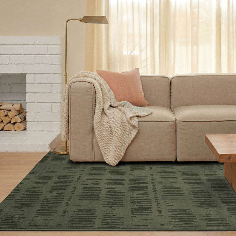 Shell Washable Rug, Rectangle 9'2" x 12'2", Olive Green