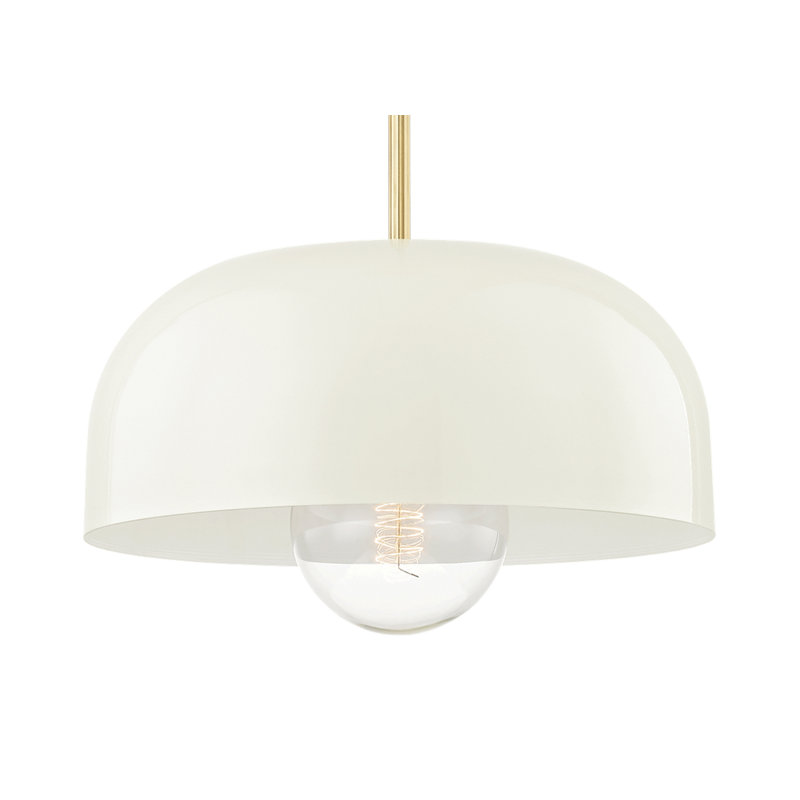 Avery 1 Light Pendant, Cream, Aged Brass, 5.75" H x 14" W x 14" D