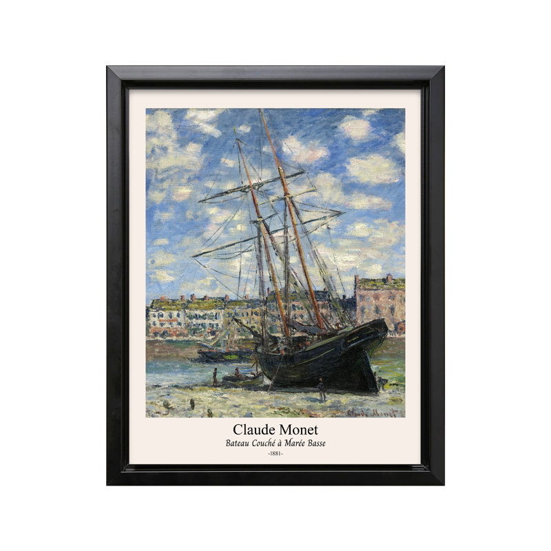 Bateau couché à basse mer, Black Framed, Canvas, 18"H x 24"W