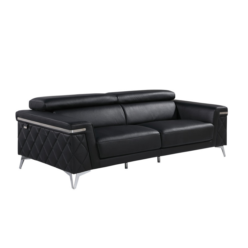 Bastow 89'' Top Grain Genuine Leather Flared Arm Sofa, Black Genuine Leather