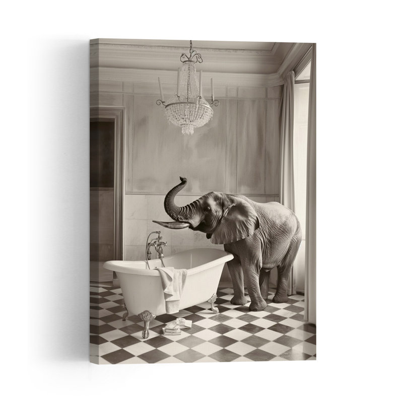 Elephant'S Elegant Bathtub Classic Elegant Playful Elephant Wildlife Wall Art Print, 60.96cm H x 40.64cm W