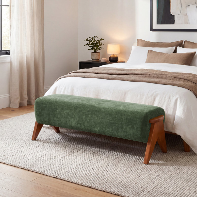 Chenille Upholstered Bench, Green