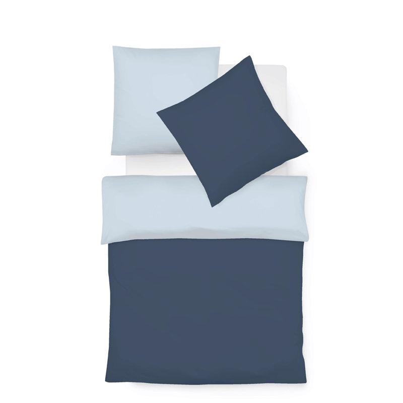 Halbleinen Provence W 37 TC Reversible Duvet Cover Set, Single - 1 Pillowcase (80 x 80 cm), Navy
