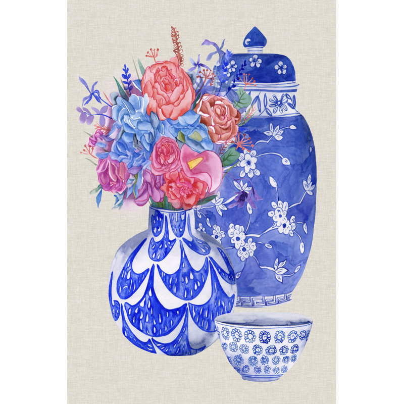Delft Blue Vases I by Melissa Wang - Wrapped Canvas Painting, 122 cm H x 81 cm W, Wrapped Canvas