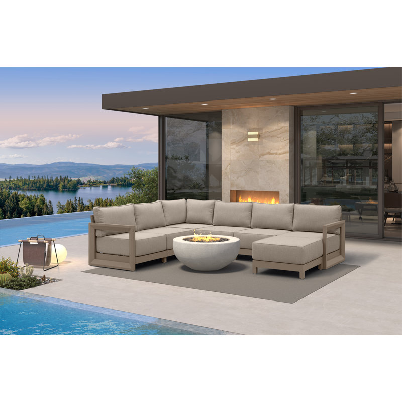 PURPLE LEAF Patio Furniture Set With 9.6" Thick Cushion And Soft Pillows Outdoor Sectional Sofas Modern Outdoor Conversation Sets For Yard Porch Deck, Khaki