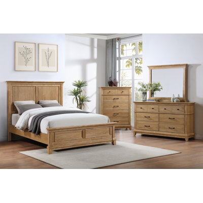 Ensemble de chambre avec grand lit en bois 4 pièces Esterel, brun miel