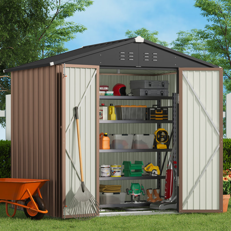 8 ft. x 6 ft. Brown Metal Outdoor Storage Shed with Sloping Roof