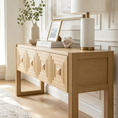 Carved Console Table with 3 Soft-Close Drawers