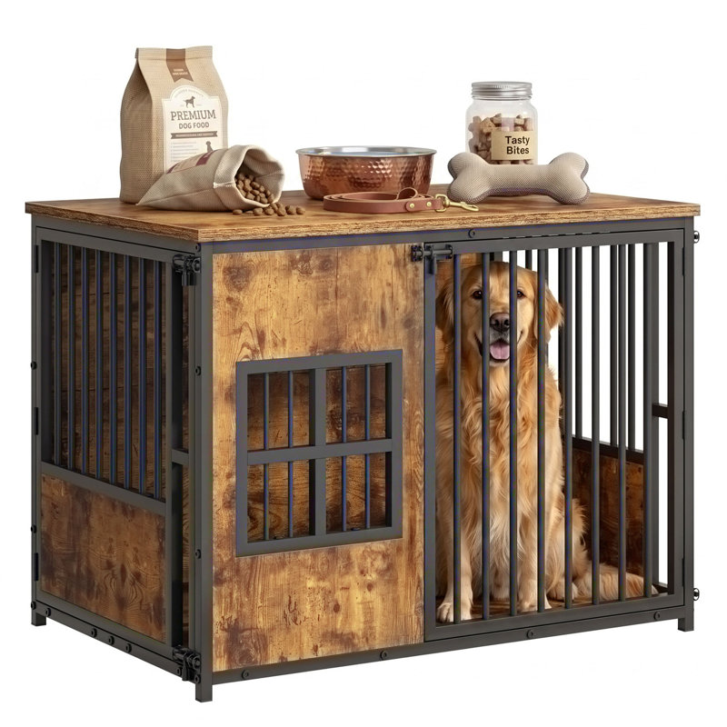 Caisse pour chien en bois avec plateau de rangement