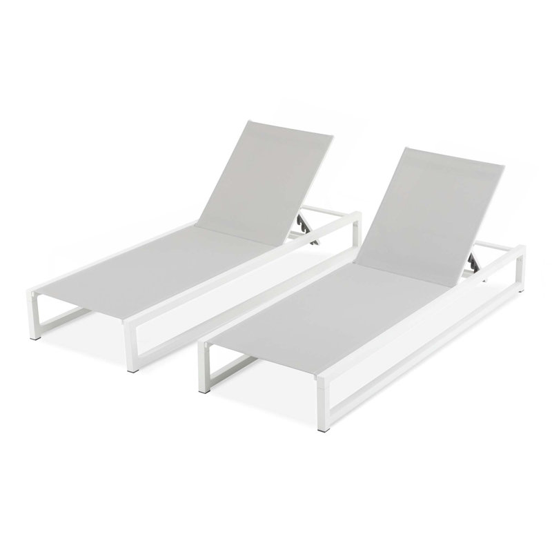 5-Level Adjustable 2-Piece Outdoor Chaise Lounge, Durable Aluminum Frame & Textilene Mesh