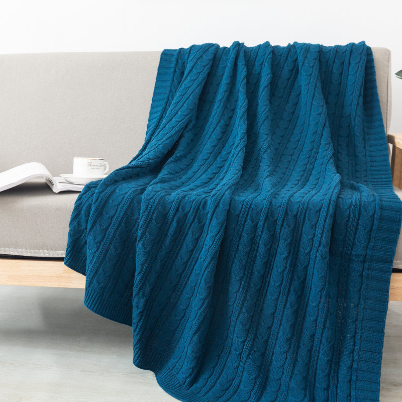 Cable Knit Throw Blanket, Sailor Blue