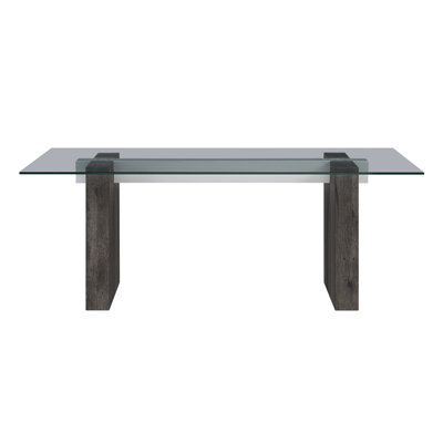 Grey Washed Dining Table with Tempered Glass
