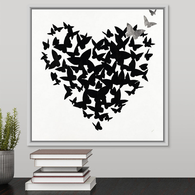 «Hearts in Flight III», impression sur toile, Cadre flottant blanc, H 17,7 po x l 17,7 po x p 1,75 po
