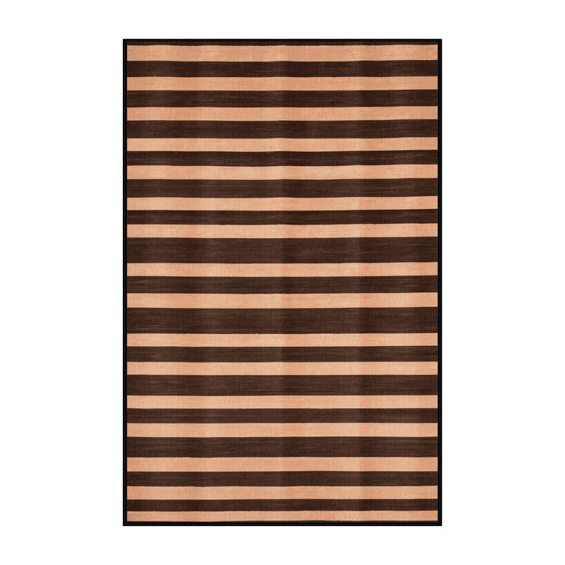 Tapis noir à rayures horizontales lavable à la machine, Rectangle 2 pi x 3 pi