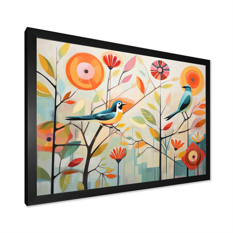 Vert Mid Century Mod Nature IV - Art mural abstrait Mid-Century pour le salon, Cadre photo unique, H 12 po x l 20 po, Noir