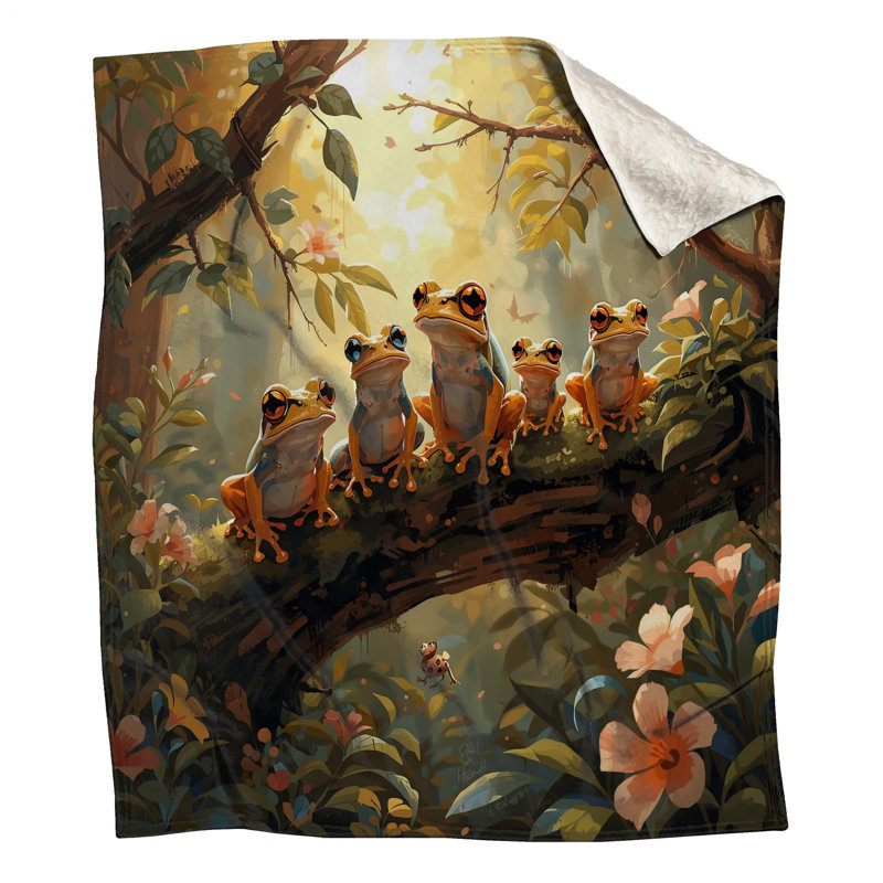 Grenouilles sur des couvertures de branches d'arbres, L 60 po x H 80 po
