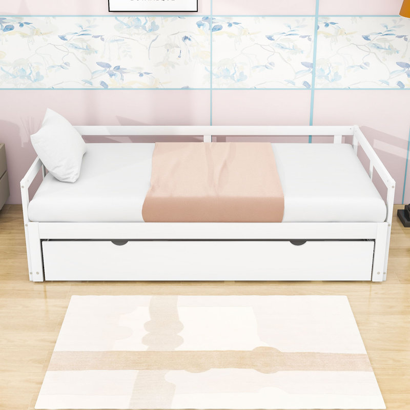 Lit de jour extensible en bois avec lit gigogne simple, Blanc