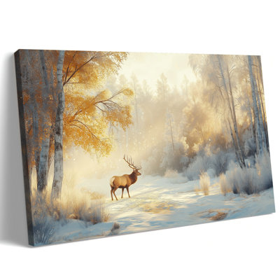 Art mural sur toile grand cerf d'hiver, impression de peinture de paysage de neige rustique, œuvre d'art ELK de renne des Fêtes, affiche de photo de Noël, pour décoration murale de salon, 36 po x 48 po