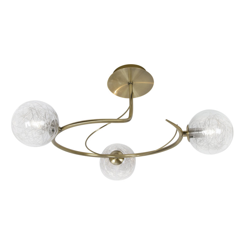 Tabia Clear Glass Semi Flush Mount, Antique Brass