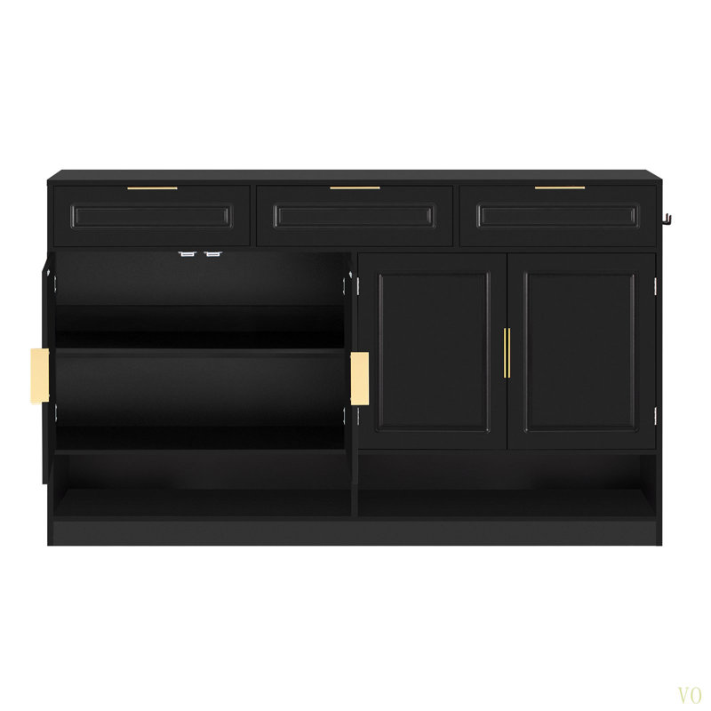 Farmhouse Sideboard With 3 Drawers & 4 Doors,59.1" Multi-Functional Storage Buffet With Adjustable Shelf And Open Storage Compartments, Suitable For Dining Room, Living Room, Entryway